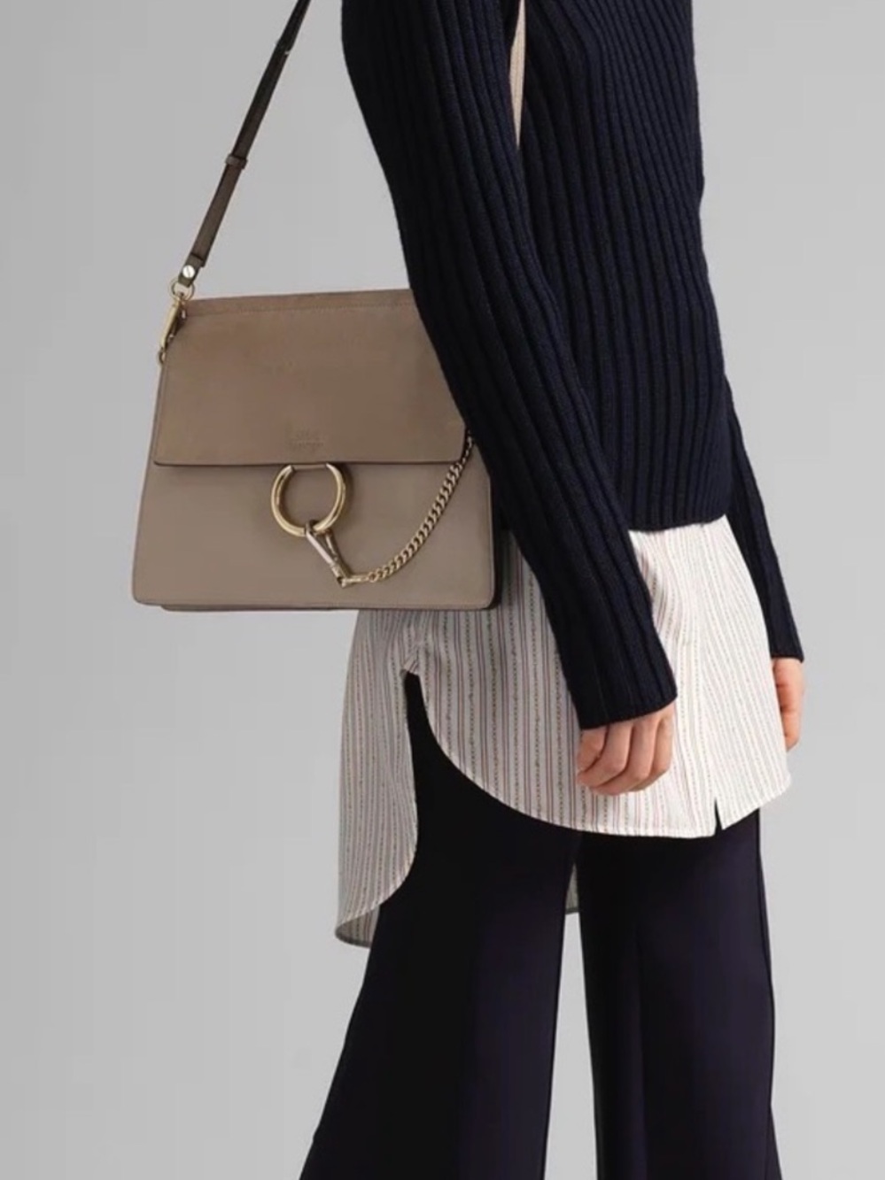 Chloé Faye Small Leather and Suede Shoulder Bag Crossbody - Motty Grey